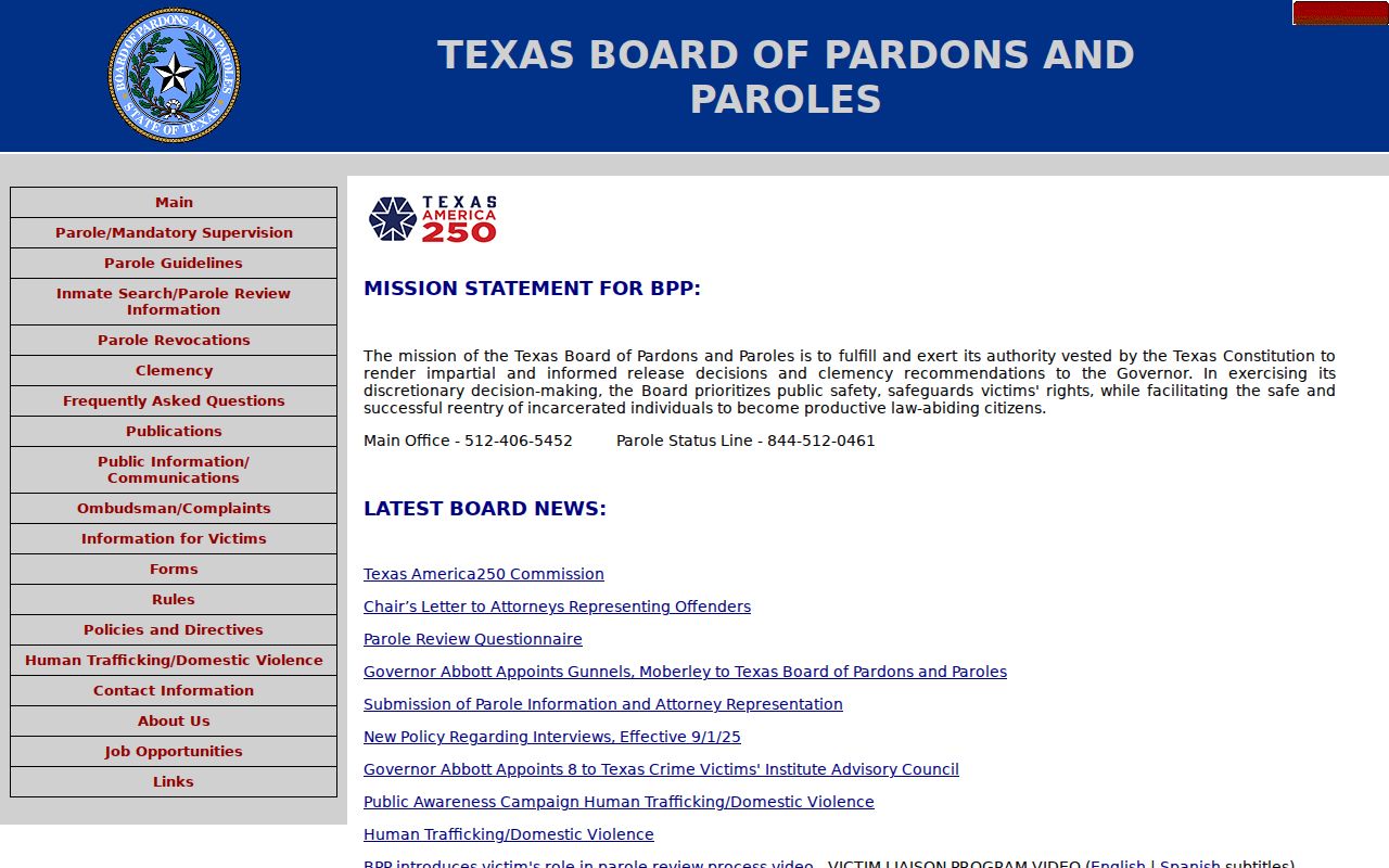 Texas Board of Pardons and Paroles information page
