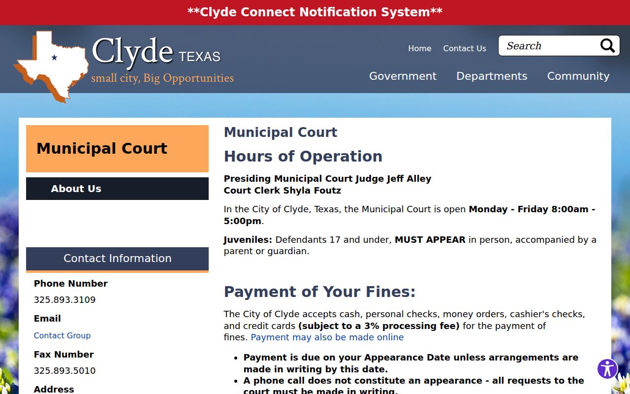 Clyde Municipal Court manual access and warrant instructions